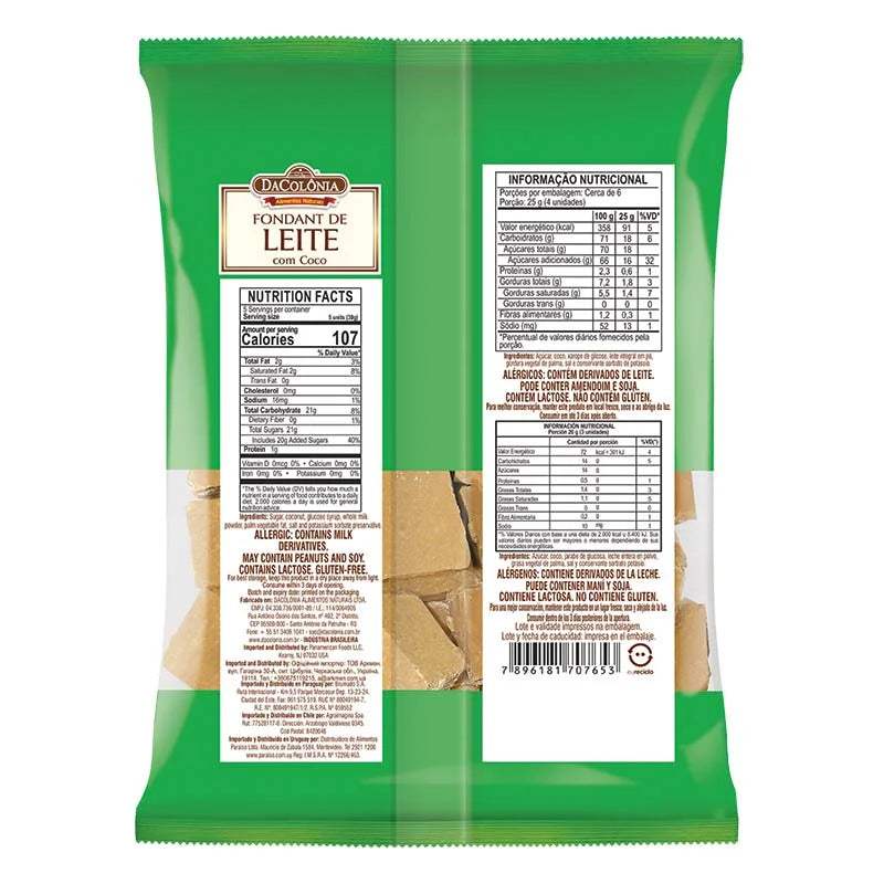 Fondant De Leite com Coco Pacote 160g