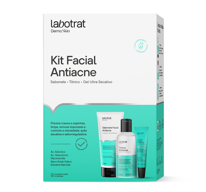 Kit Facial Antiacne Dermo Skin C/ 3 Itens Labotrat