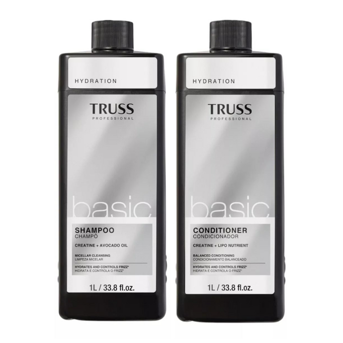 Truss Basic Shampoo e Condicionador Profissional, Hidratante com Creatina e Óleo de Abacate, 1L, Kit com 2 unidades