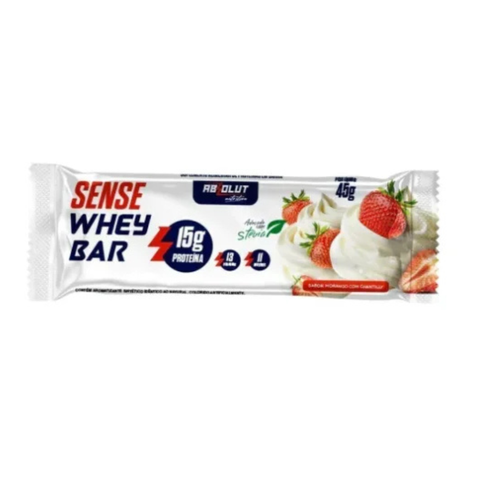 Barrinha Sense Whey Bar Caixa Com 12un 540g Absolut Nutrition Morango Com Chantily